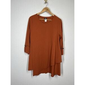 Gump's San Francisco Crinkle Textured Asymmetric Tunic Top Large Orange